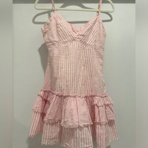 ‼️‼️SOLD‼️‼️LOVESHACK FANCY Arleigh Striped Cotton Mini Dress in Pink & White